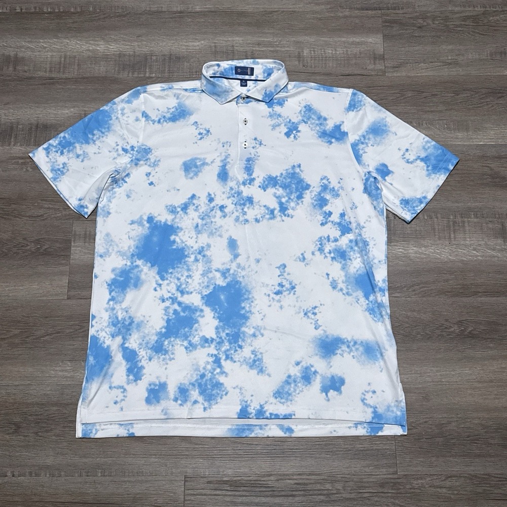 STITCH Golf Polo Shirt Hampton Skies Blue White Cloud Print Men's Size XL